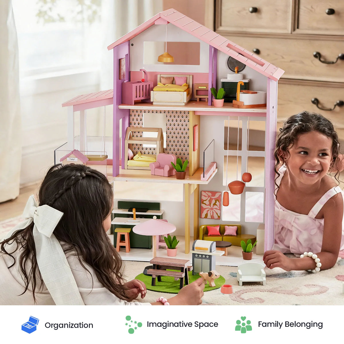Tiny Land Sweetwood Edge Dollhouse — Green & Pink