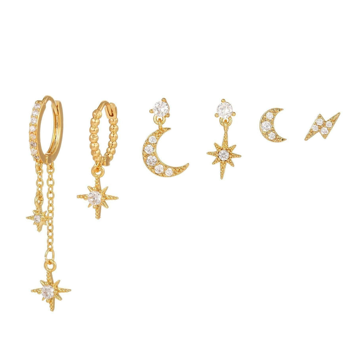 Celestial Star & Moon Six-Piece Earring Set