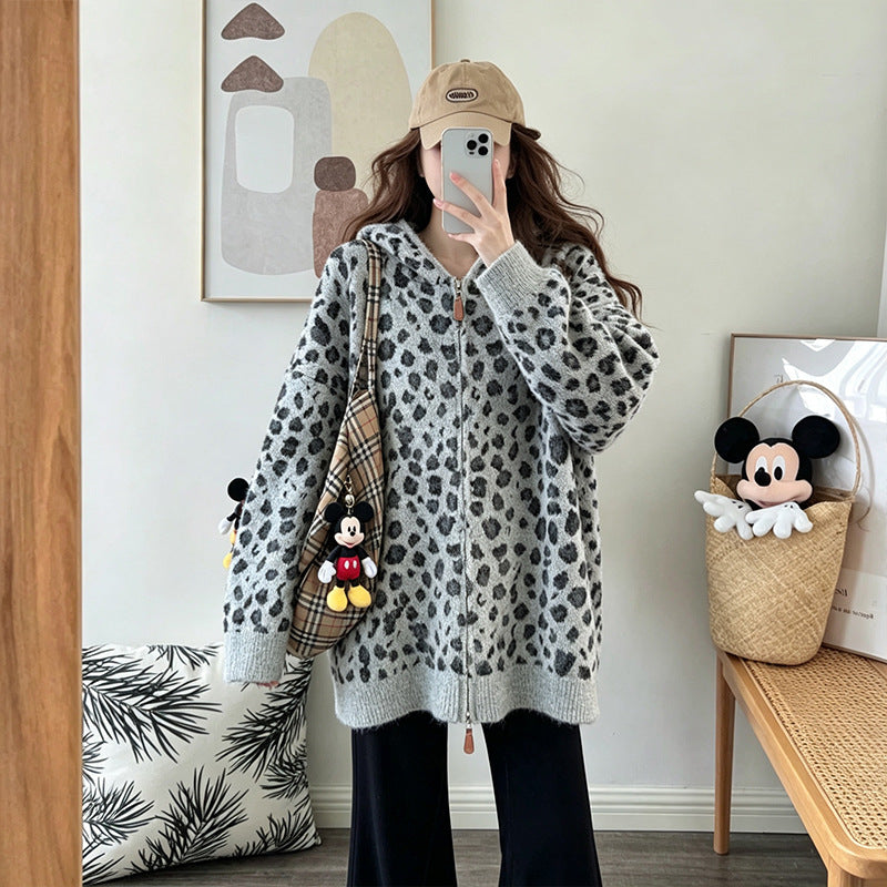 Women's Leopard-Print Hooded Sweater
