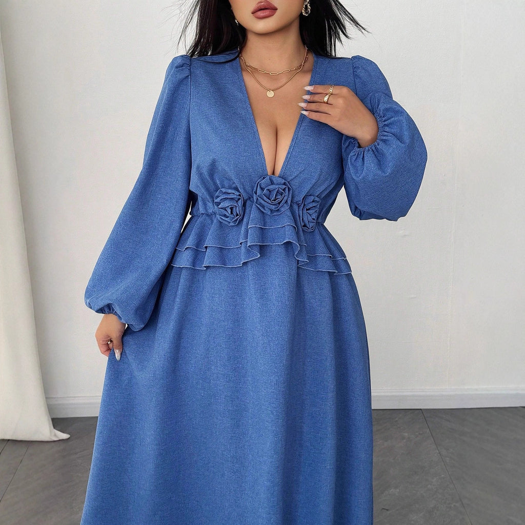 Women's Plus Size Floral V-Neck Maxi Dress