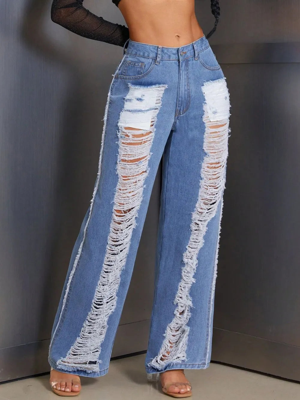 Distressed Wide-Leg Jeans