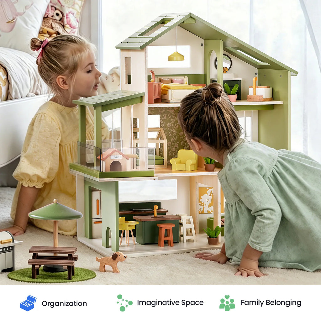 Tiny Land Sweetwood Edge Dollhouse — Green & Pink