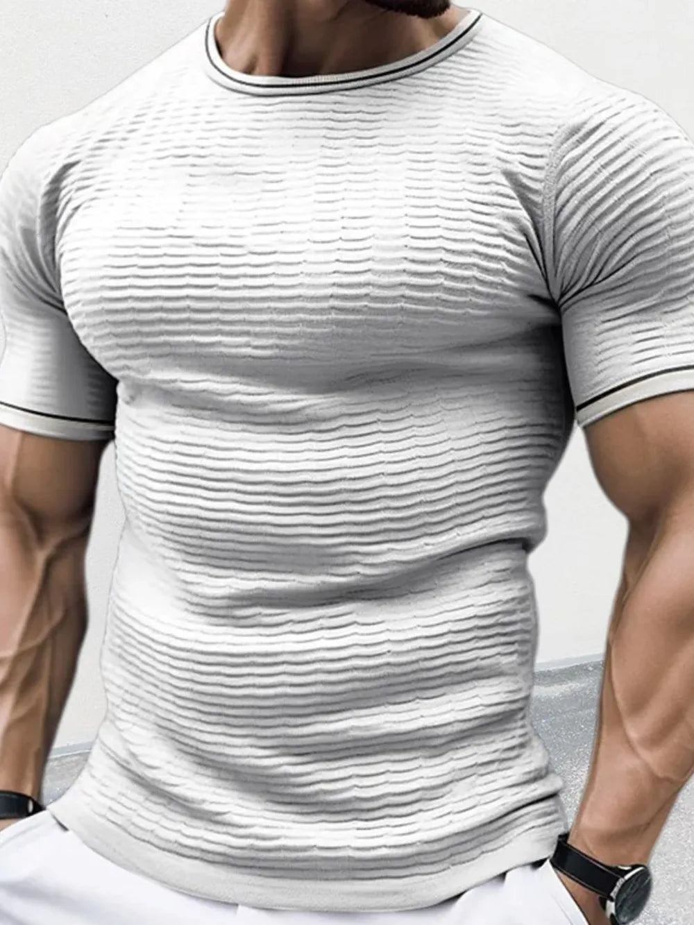 Men's Plus Size Textured Contrast-Trim T-Shirt