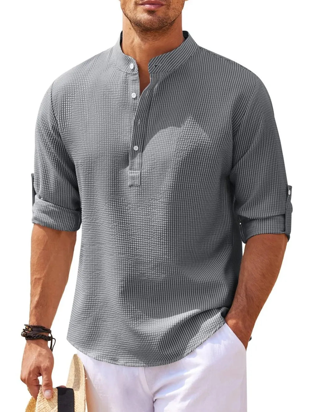 Men's Plus Size Half-Button Long-Sleeve Shirt