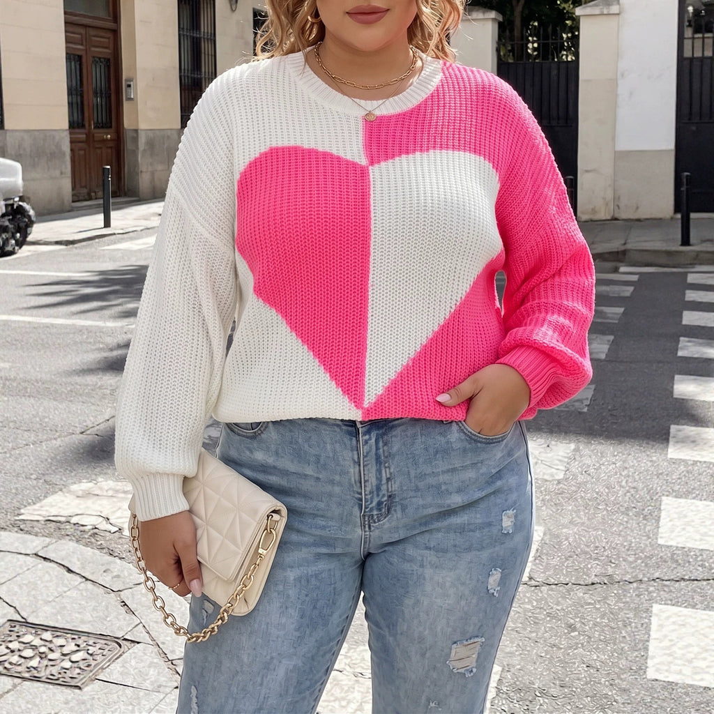 Women's Plus Size Heart-Patch Knit Sweater