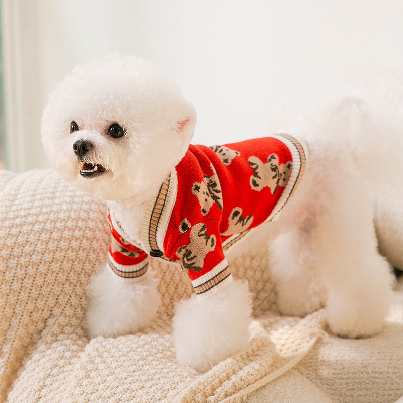 Bear-Pattern Dog Sweater – Lightweight Winter Clothing for Puppies