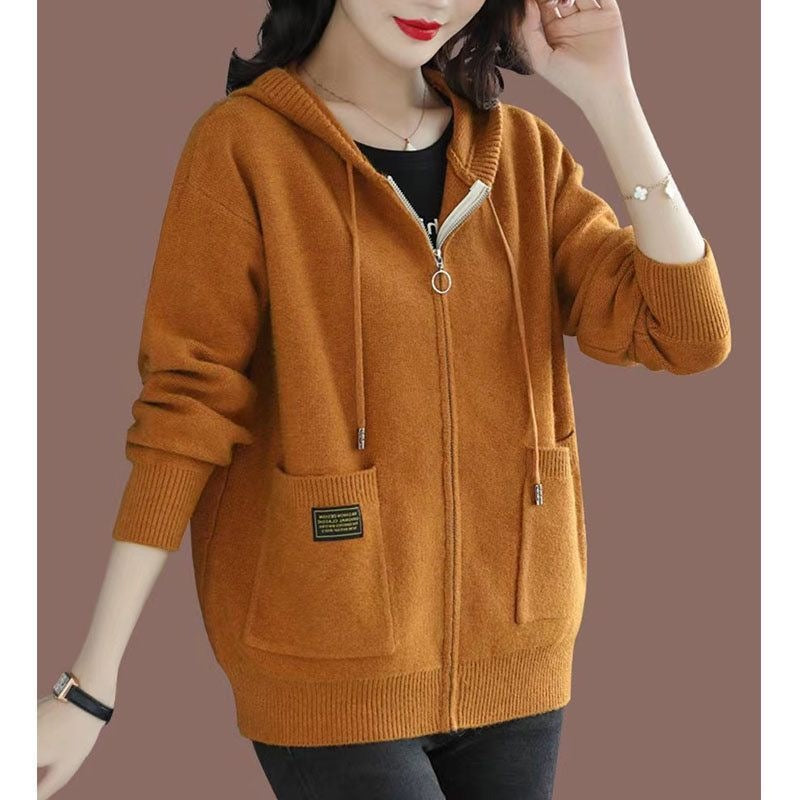 Hooded Zip-Front Knit Jacket