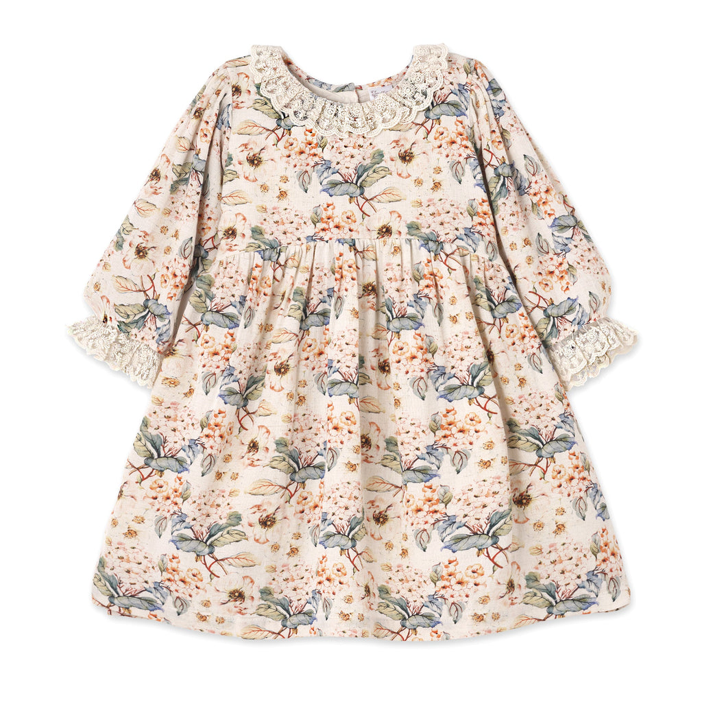 Girls' Vintage Floral Linen-Blend Dress