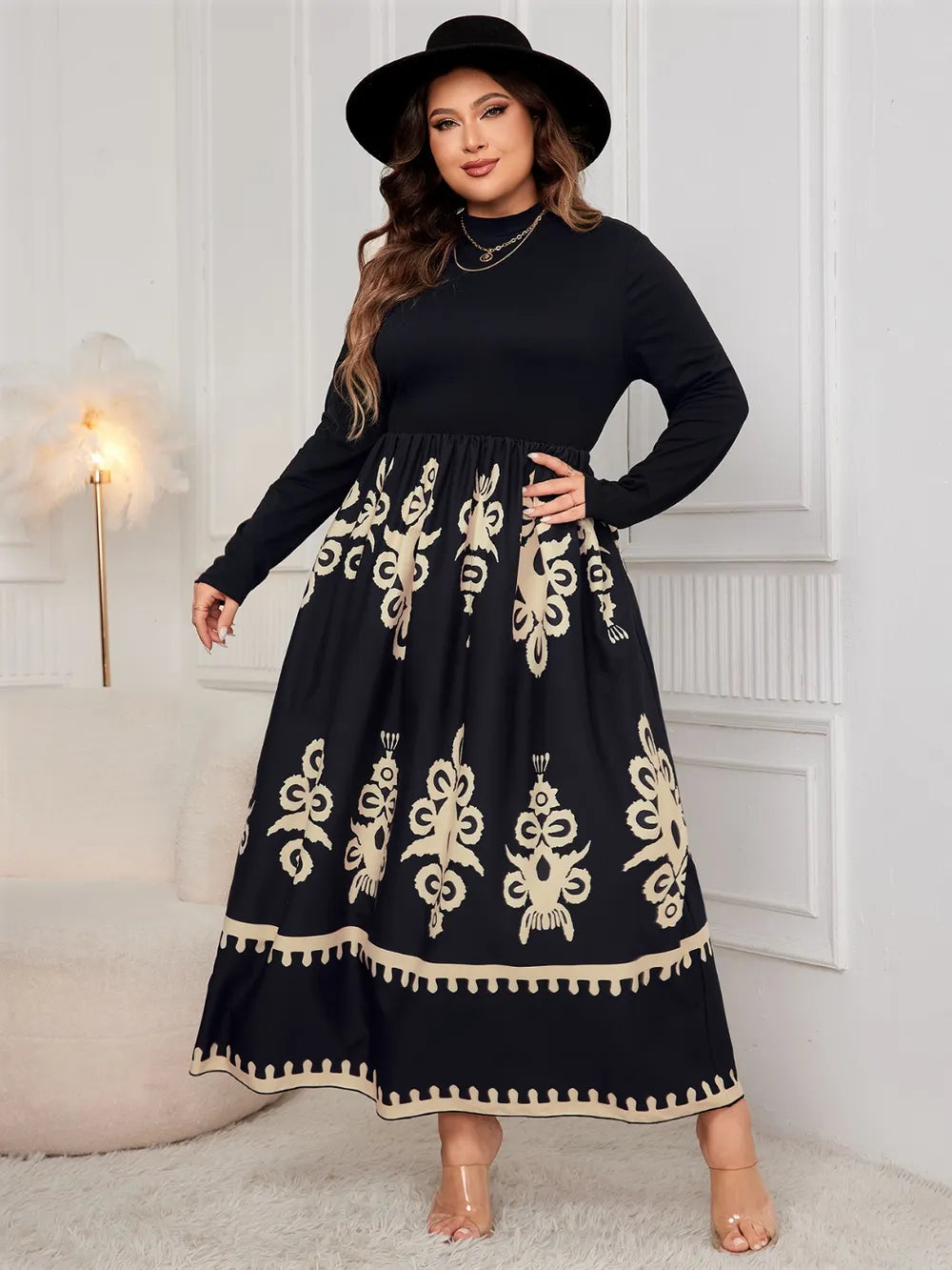Women's Plus Size Mock-Neck Print Dress