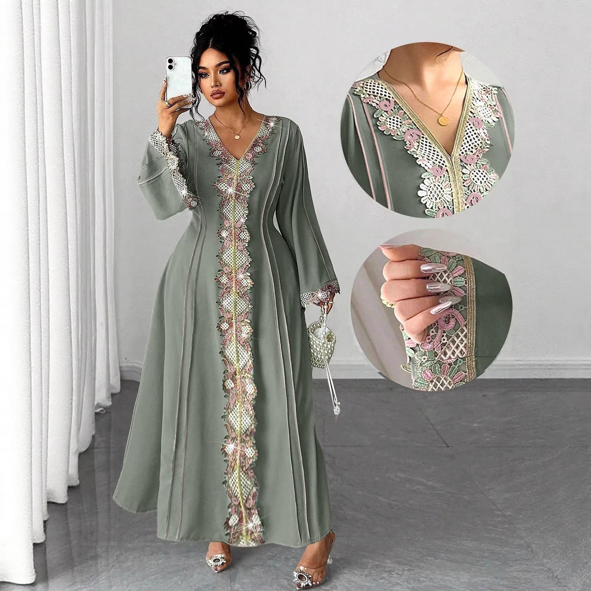 Women's Plus Size Lace Embroidered V-Neck Dress