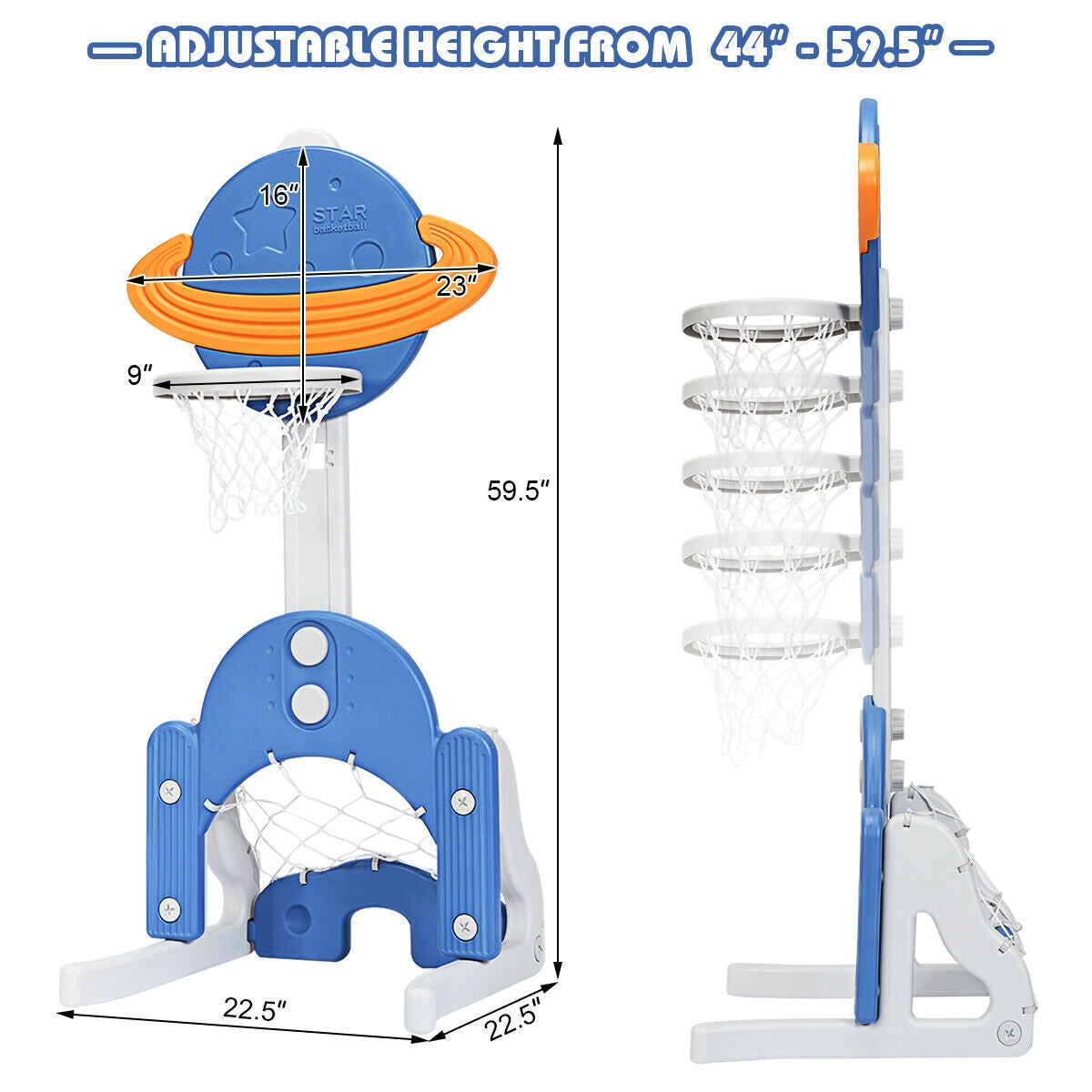 3-in-1 Adjustable Kids' Basketball Hoop Set