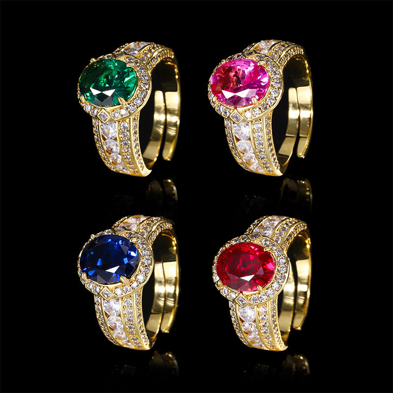 18K Gold-Plated Colorful Stone Statement Ring