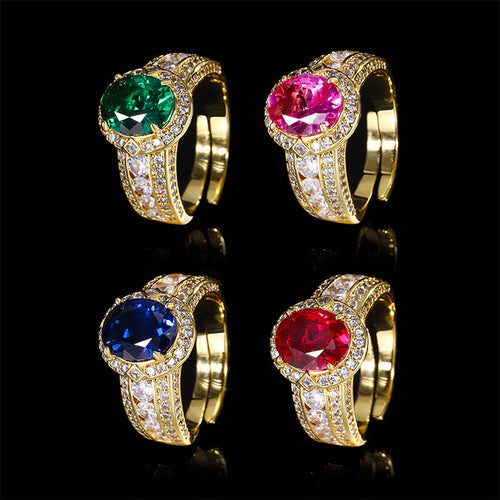 18K Gold-Plated Colorful Stone Statement Ring