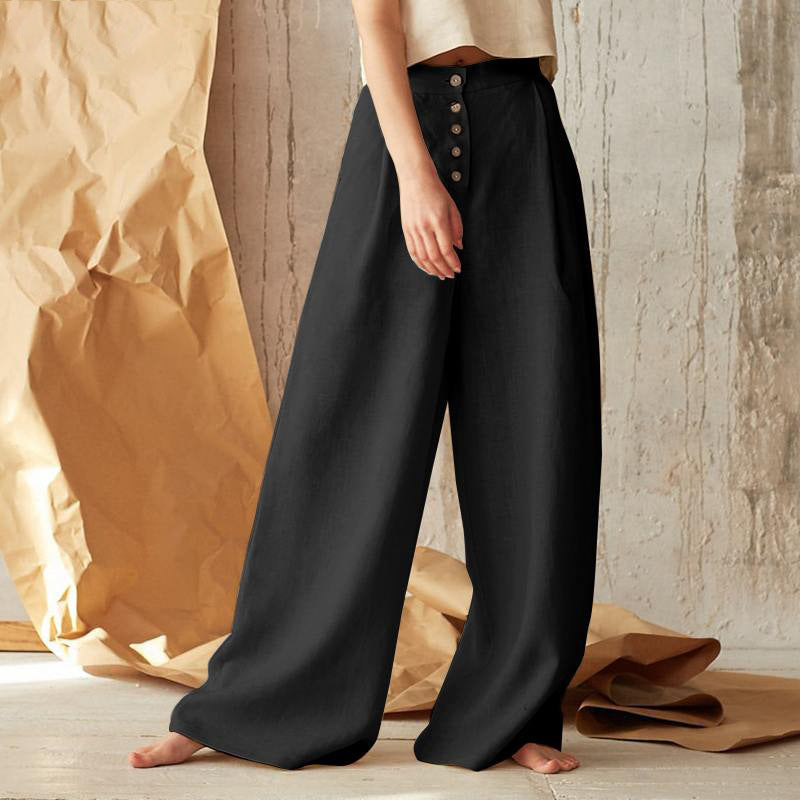 Relaxed Cotton-Linen Wide-Leg Pants