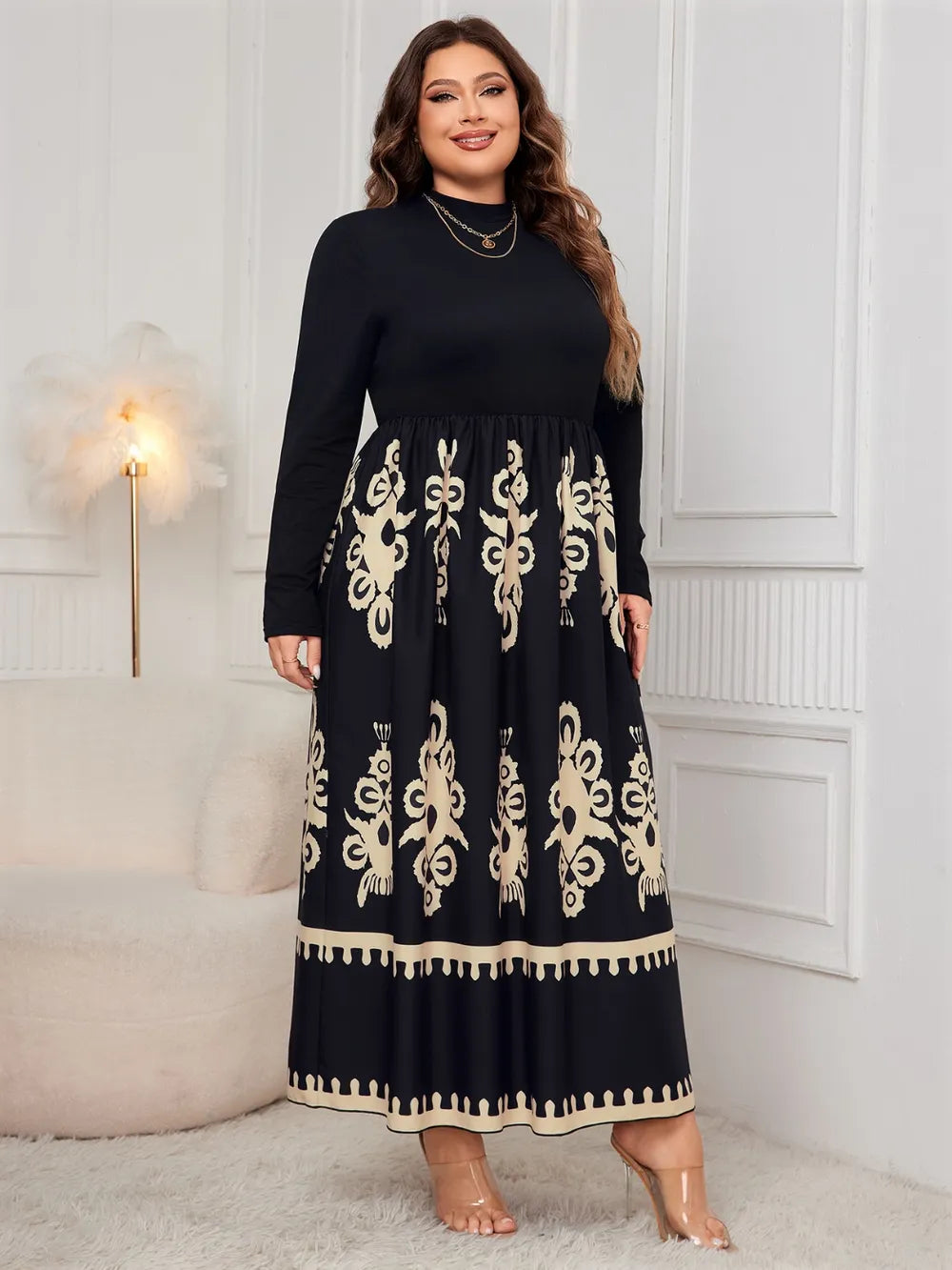 Women's Plus Size Mock-Neck Print Dress