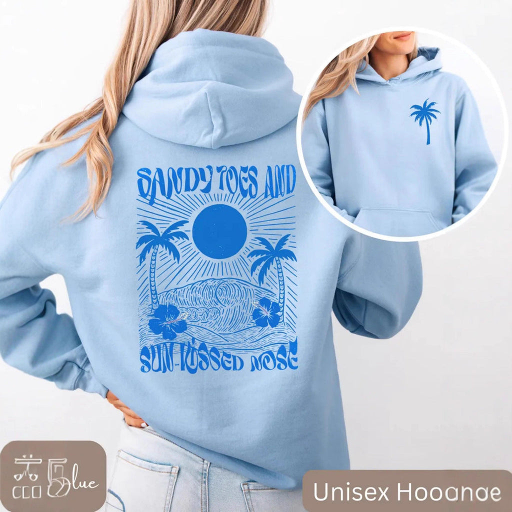 Palm & Floral Print Oversized Pullover Hoodie