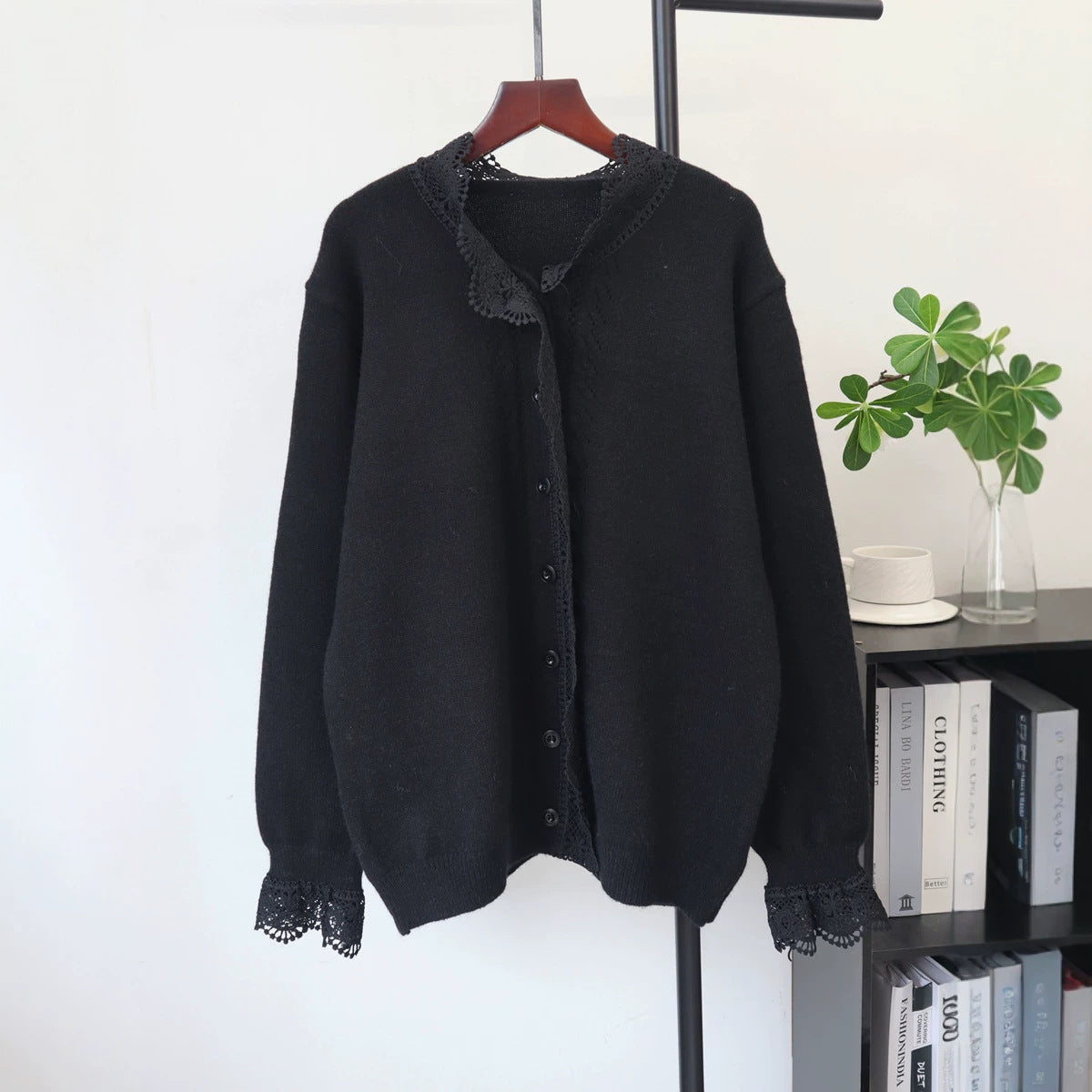 Lace-Detail Round-Neck Sweater