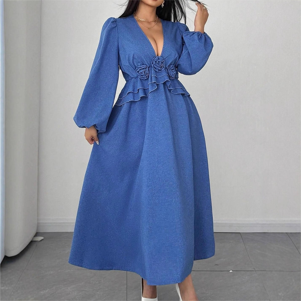 Women's Plus Size Floral V-Neck Maxi Dress
