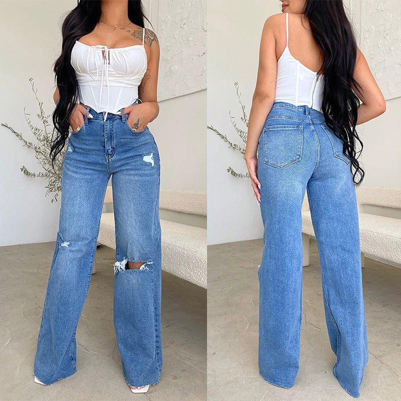 Women's Plus Size Wide-Leg Denim High-Waist Jeans