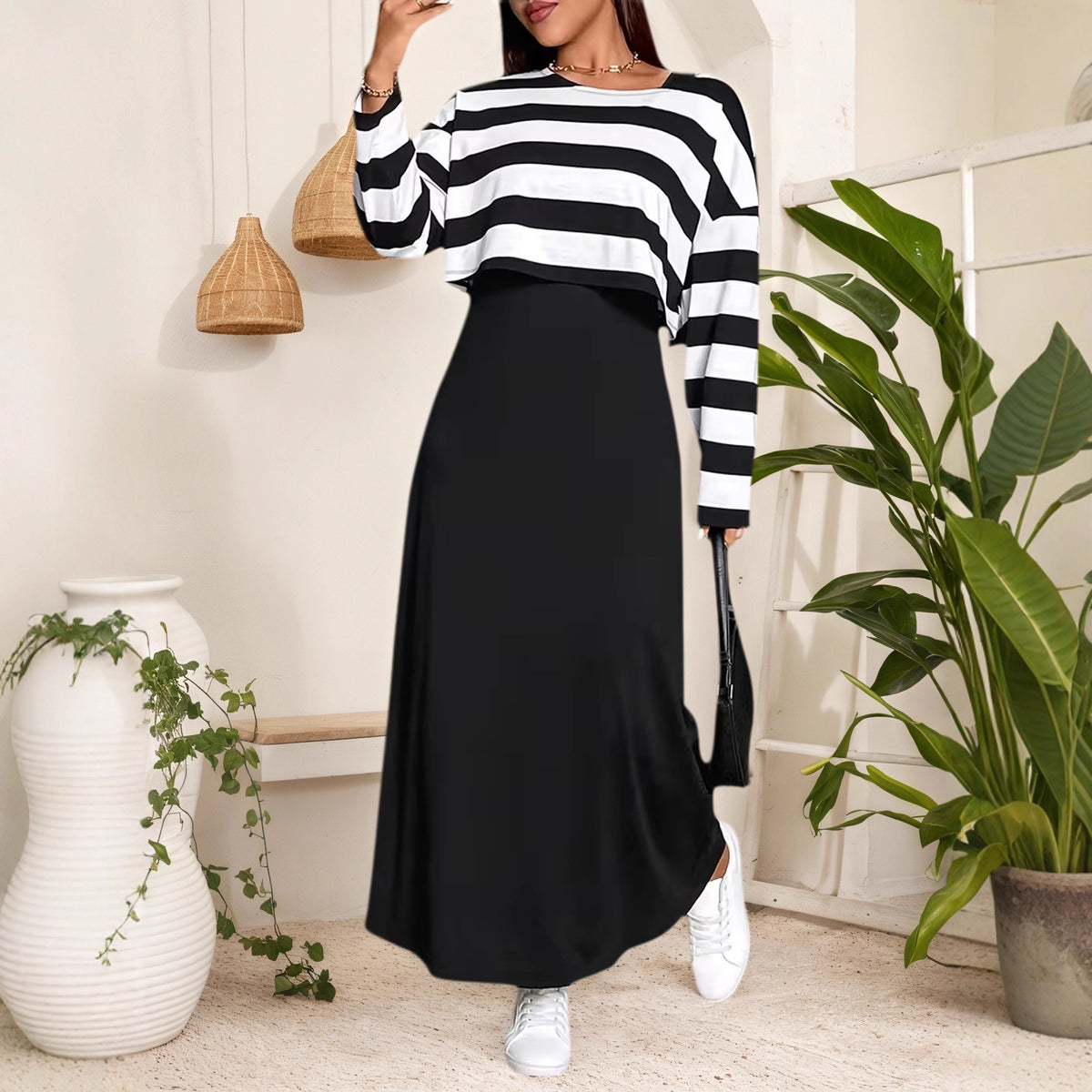 Women's Plus Size Striped Two-Piece Set