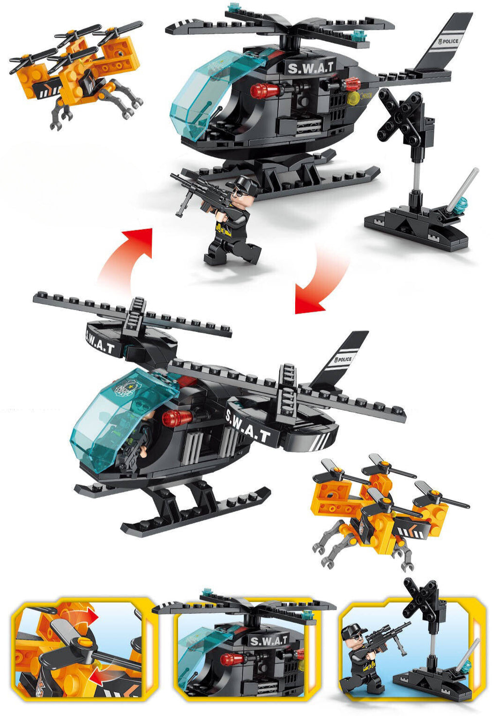 Mil-Blox Police SWAT Helicopter & Drone Set