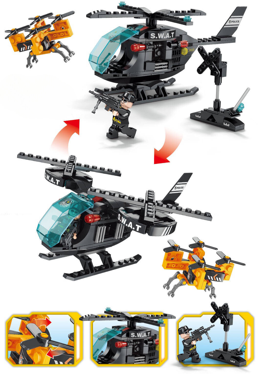 Mil-Blox Police SWAT Helicopter & Drone Set