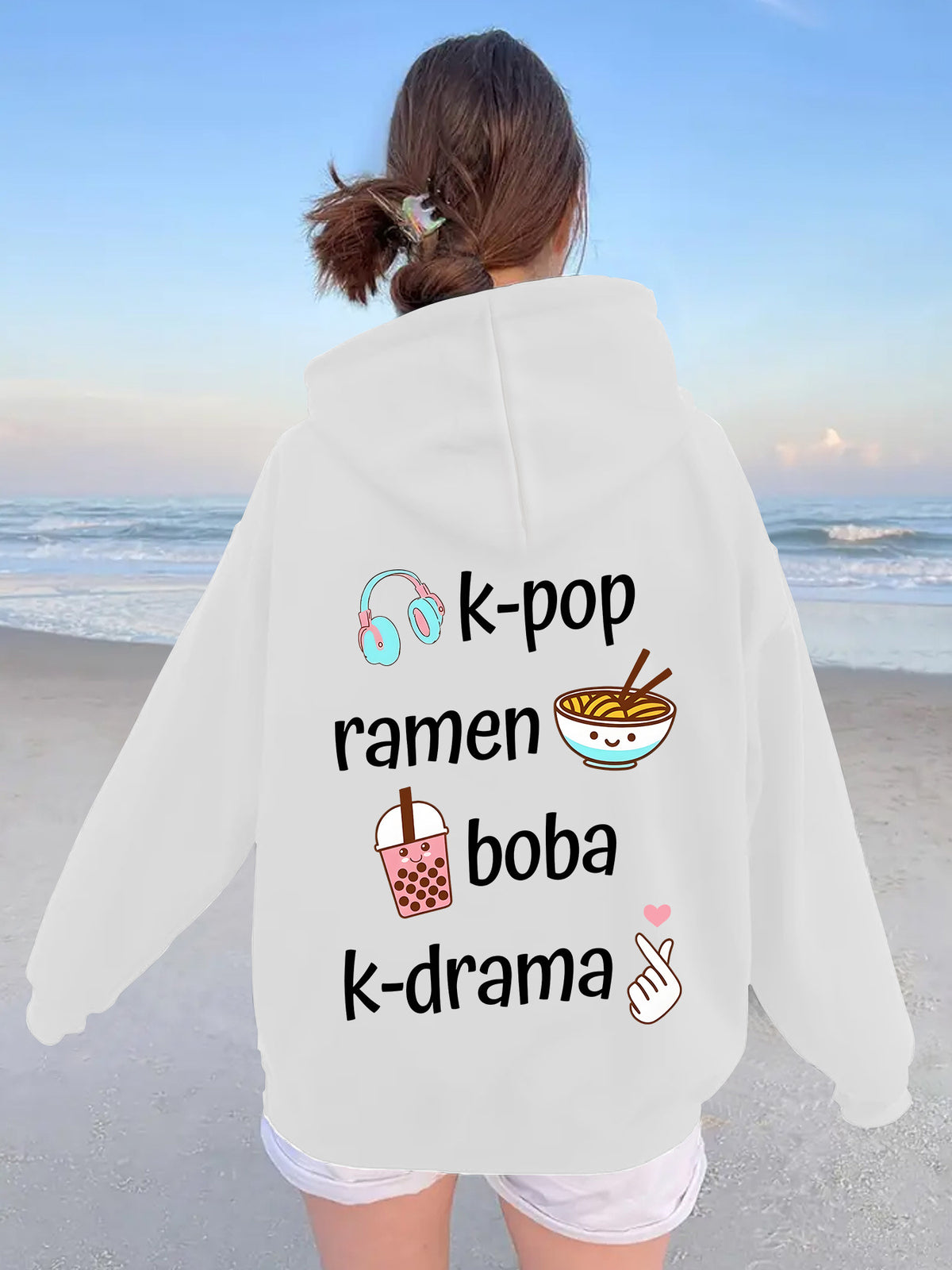 Printed and flannel hoodie for women