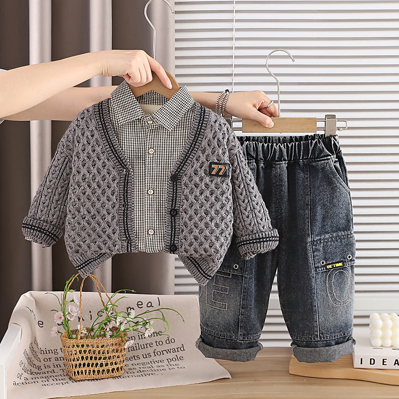 Boys Kids Fall Spring Long Sleeve Sweater Shirt Set