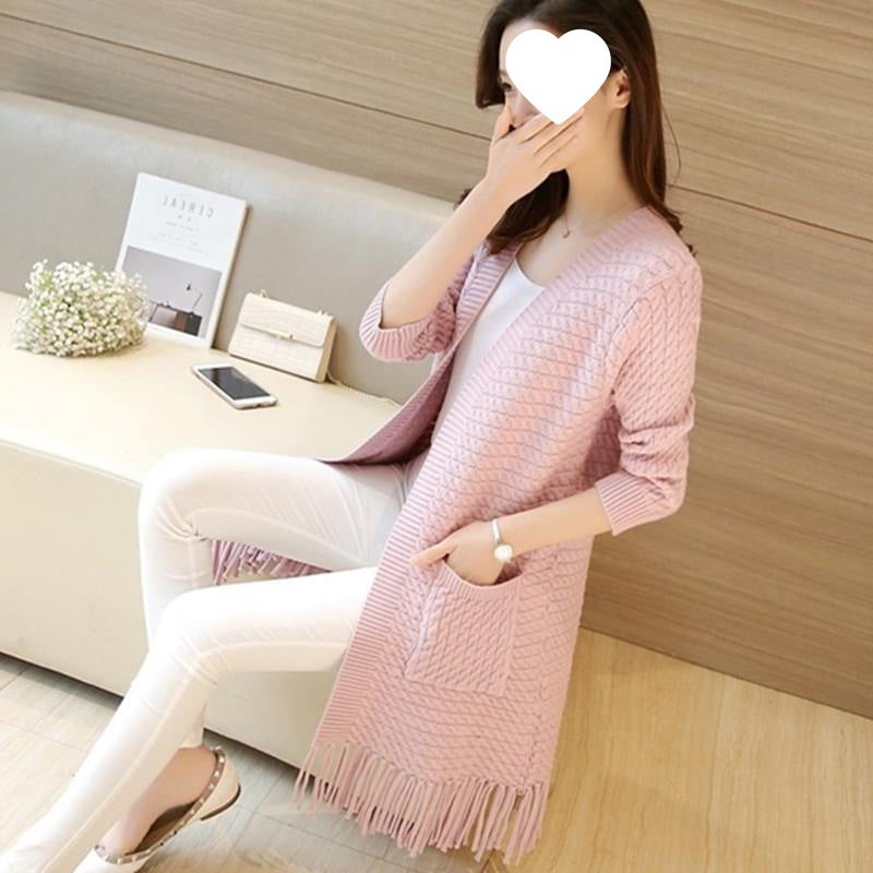 Tassel-Detail V-Neck Cardigan