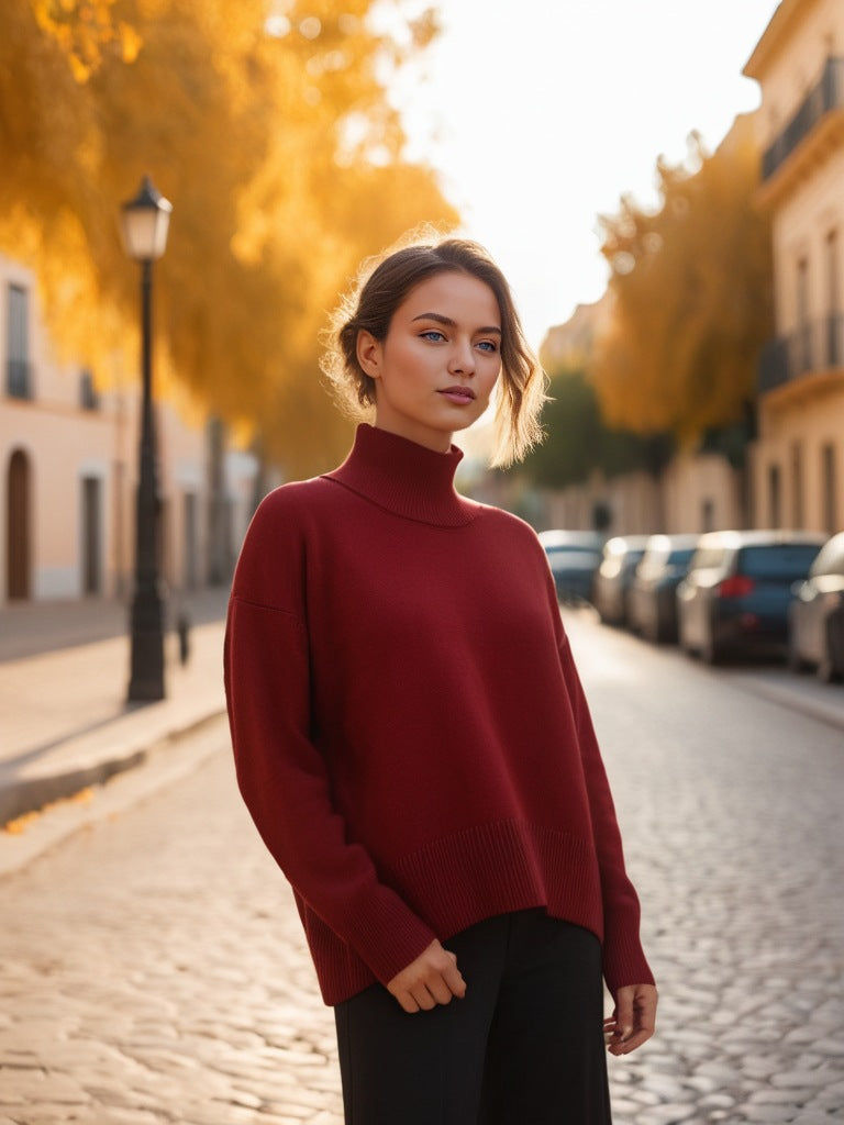 Relaxed Mock-Neck Knit Sweater