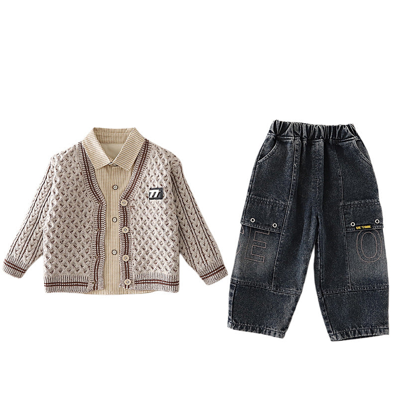 Boys Kids Fall Spring Long Sleeve Sweater Shirt Set