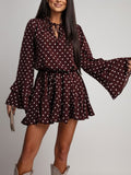 Women's Plus Size Polka-Dot Long-Sleeve V-Neck Dress