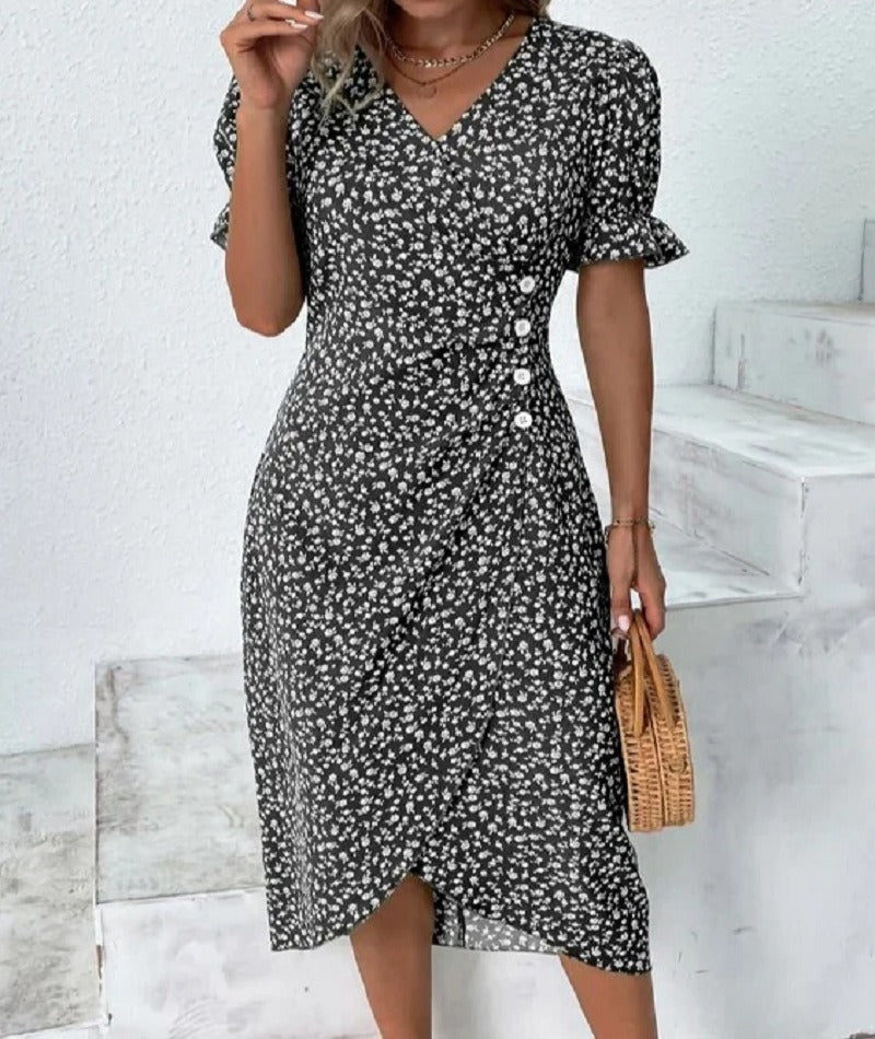 Floral V-Neck Asymmetric-Hem Dress