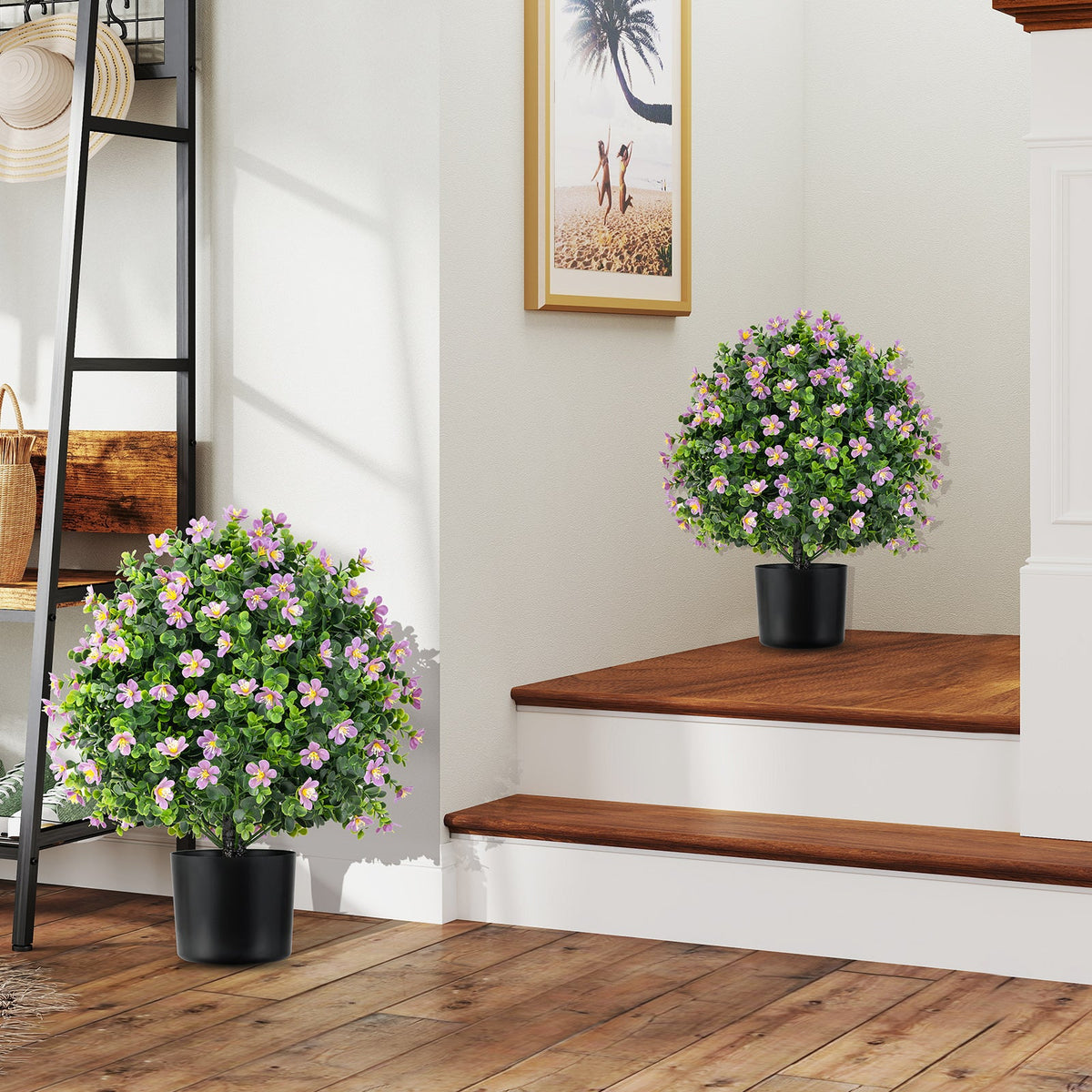 Artificial Flowering Boxwood Topiary Trees – Set of 2