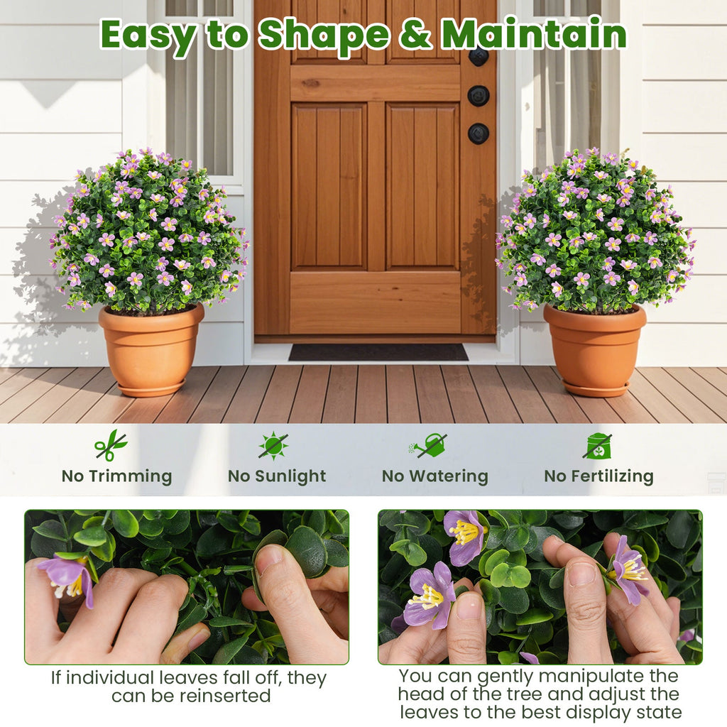 Artificial Flowering Boxwood Topiary Trees – Set of 2