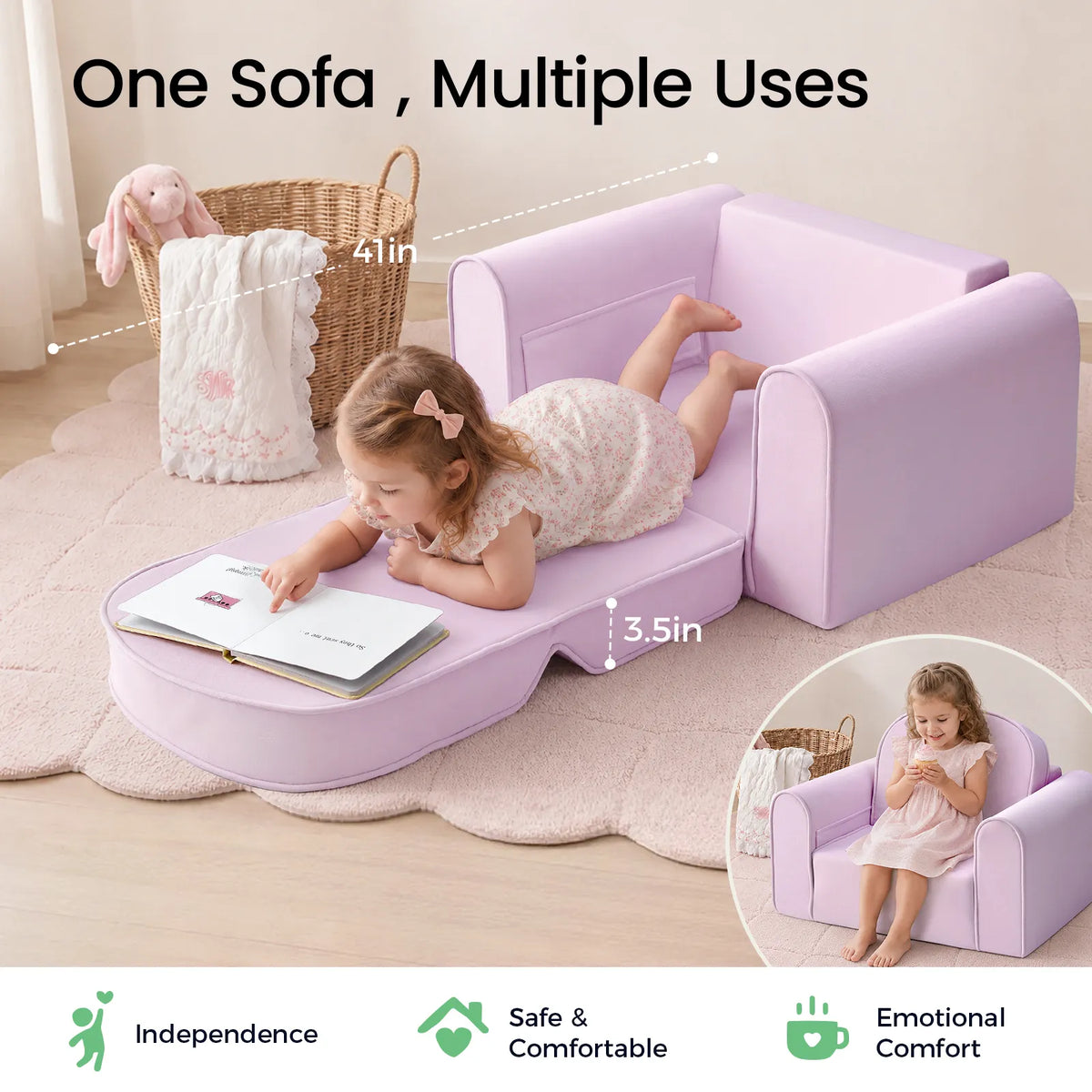 Tiny Land GentleSnug Kids' Convertible Sofa & Lounger