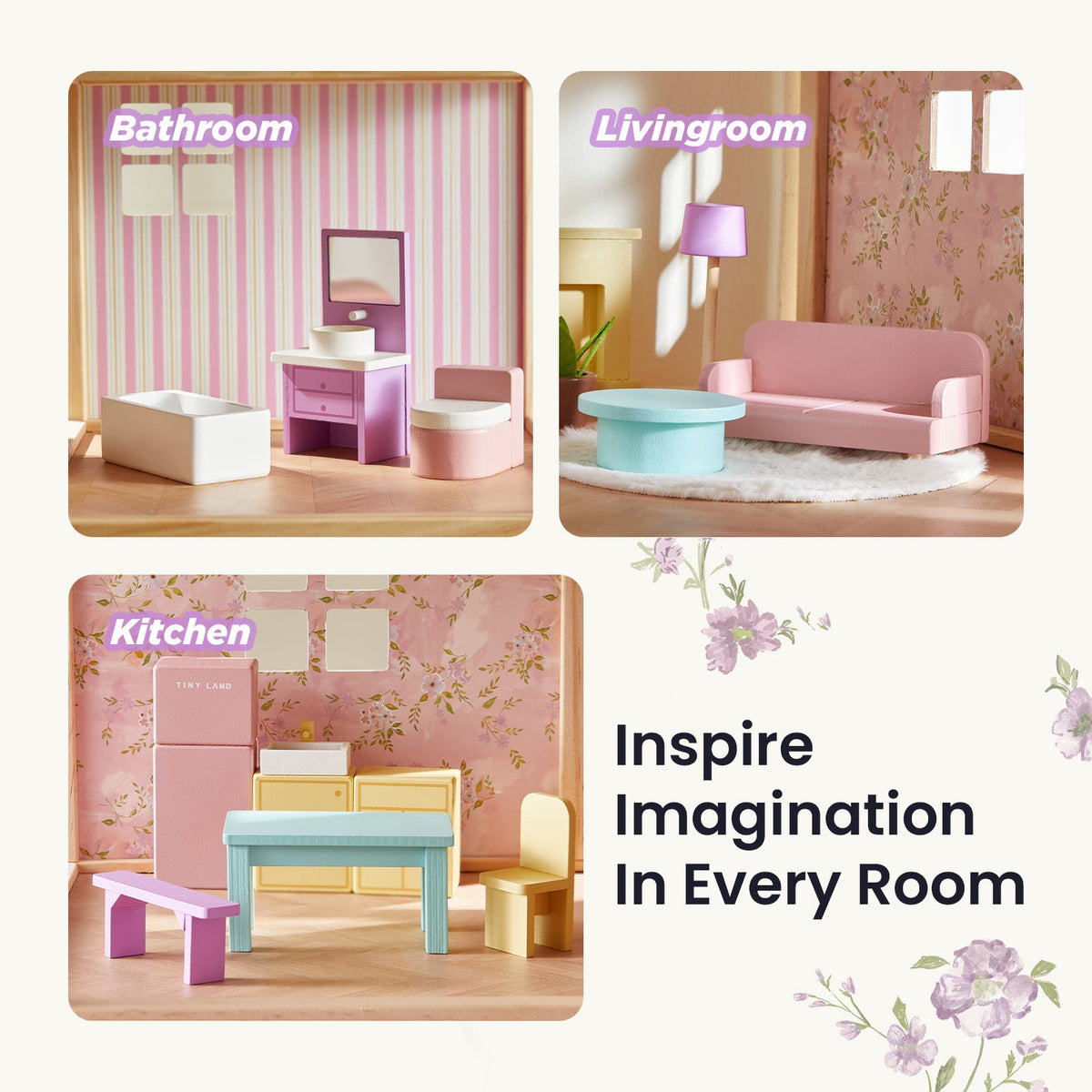 Tiny Land Sweetwood Wooden Dollhouse with Furniture – No Dolls