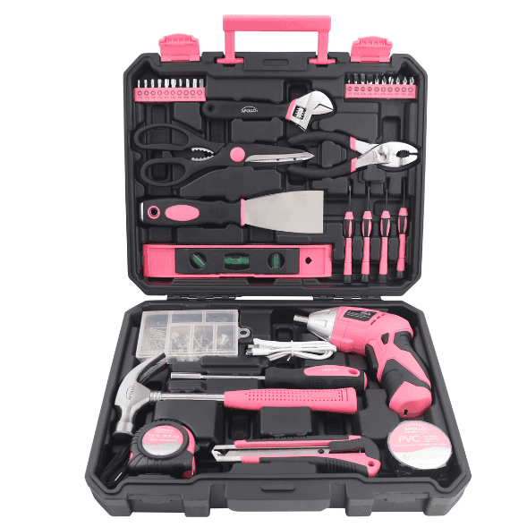 Pink Household Tool Set with 3.6V Cordless Screwdriver, 135 Pieces — DT0774P