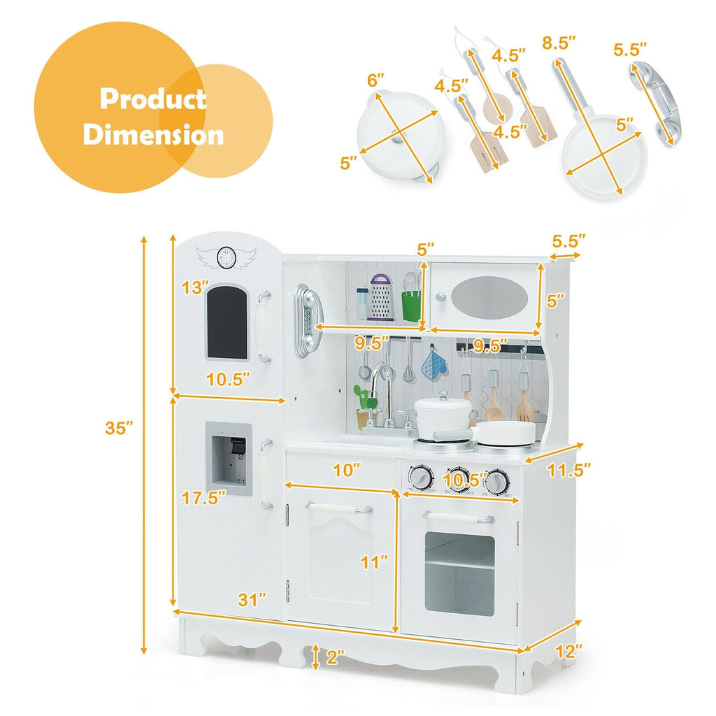 Kids' Pretend Play Kitchen with Water Dispenser & Cookware