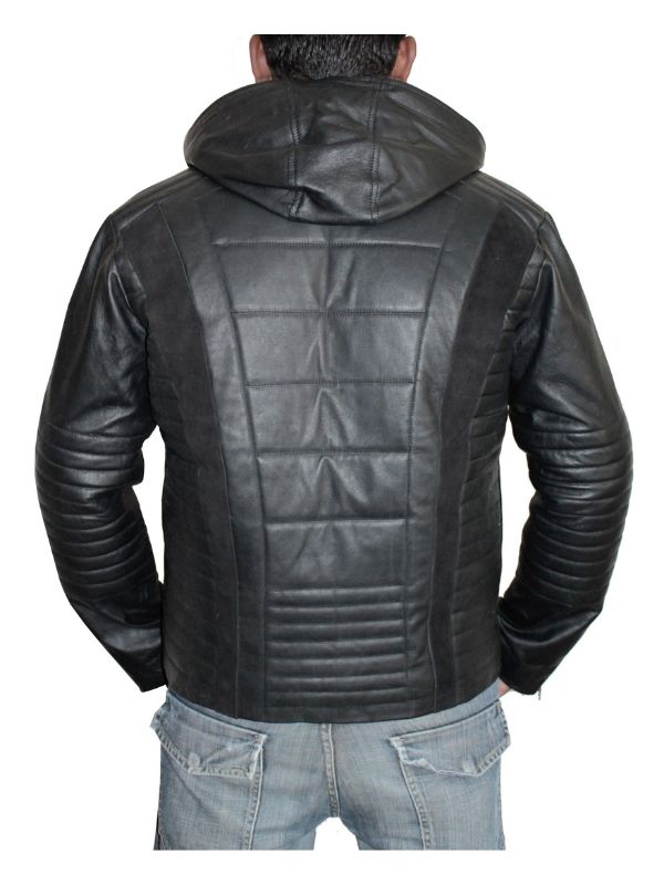 Mortal Men's Hooded Black Leather Jacket