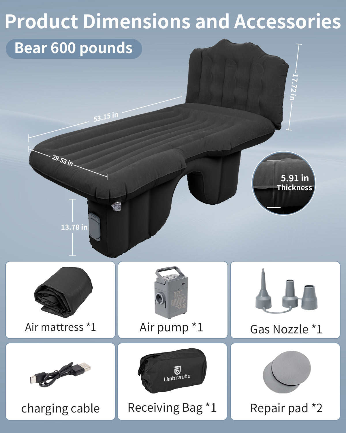 Umbrauto Backseat Air Mattress with Built-In Rechargeable Pump