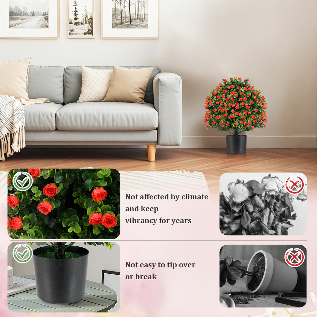 Artificial Red Rose Topiary Trees – Set of 2