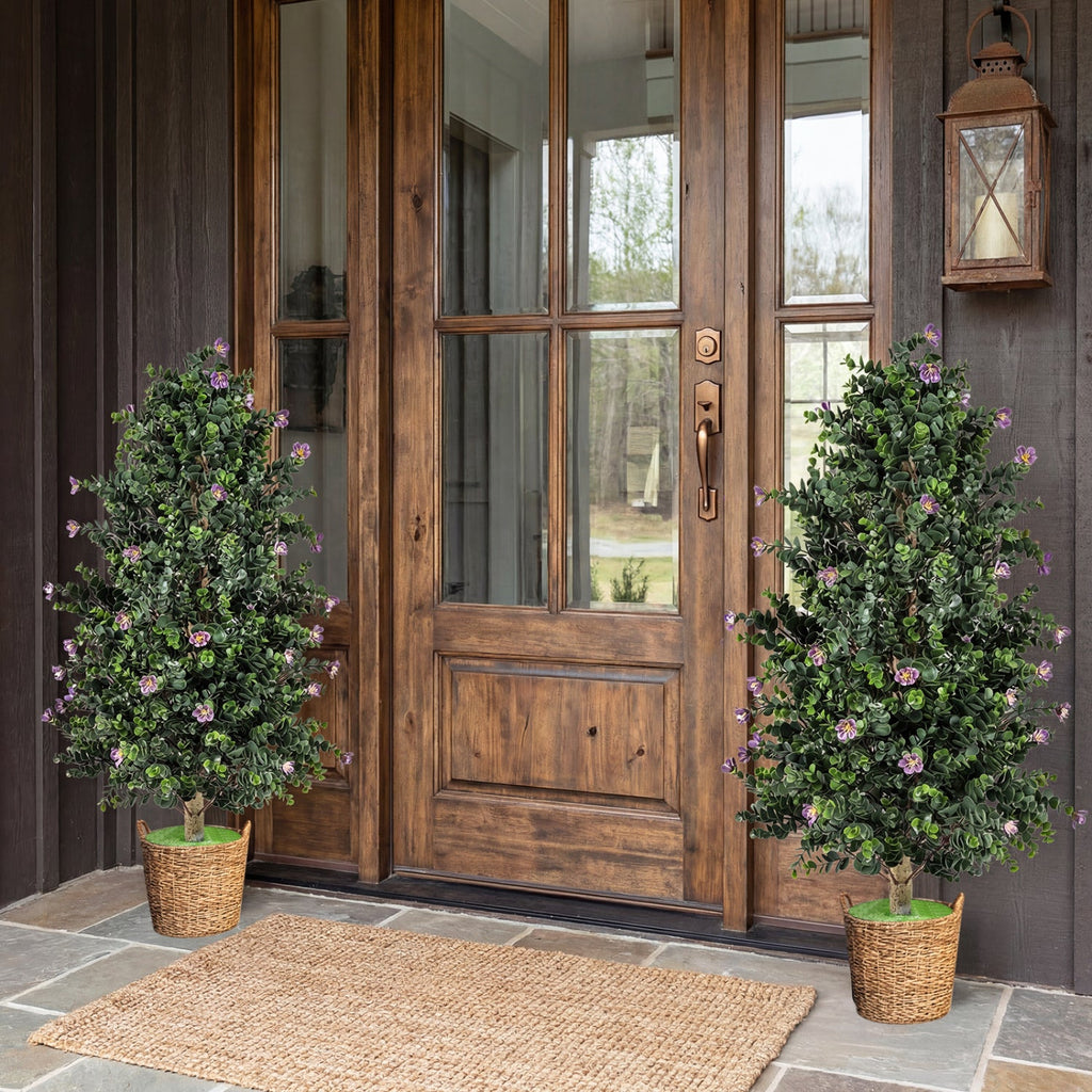 Flowering Artificial Cone Topiary Trees – Set of 2