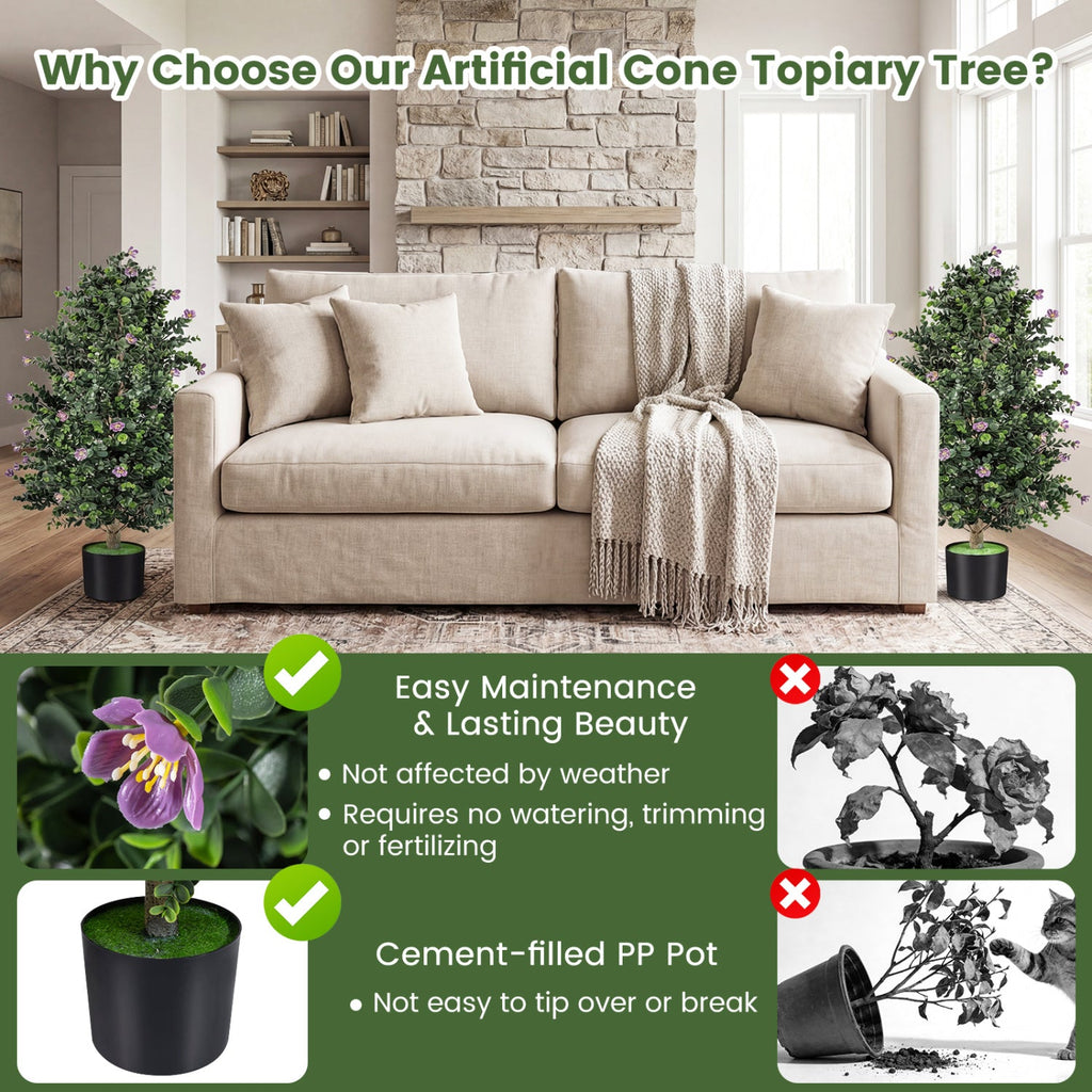 Flowering Artificial Cone Topiary Trees – Set of 2