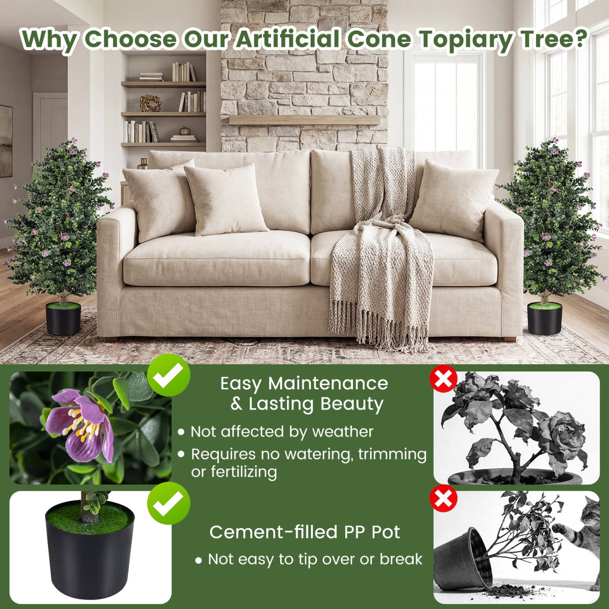 Flowering Artificial Cone Topiary Trees – Set of 2