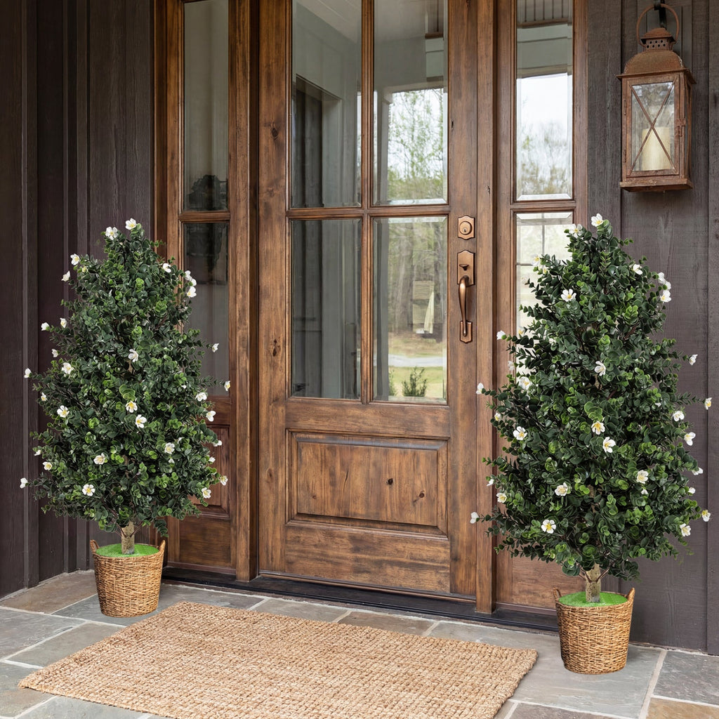 Flowering Artificial Cone Topiary Trees – Set of 2