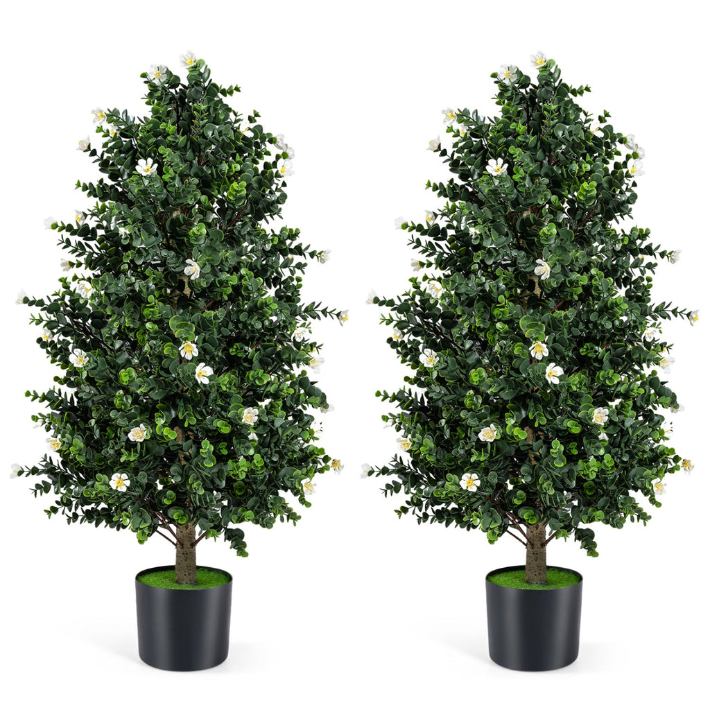 Flowering Artificial Cone Topiary Trees – Set of 2