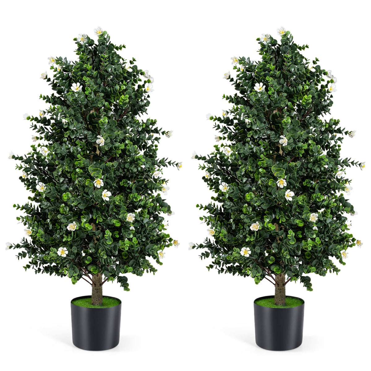 Flowering Artificial Cone Topiary Trees – Set of 2