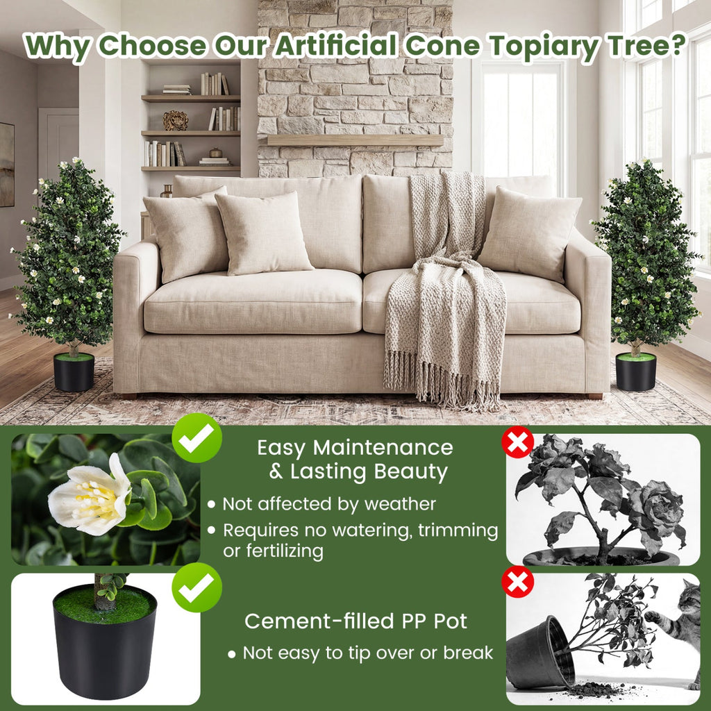 Flowering Artificial Cone Topiary Trees – Set of 2
