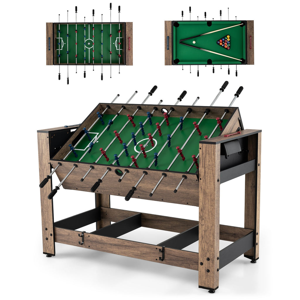 2-in-1 Swivel Foosball and Pool Combo Game Table -Natural